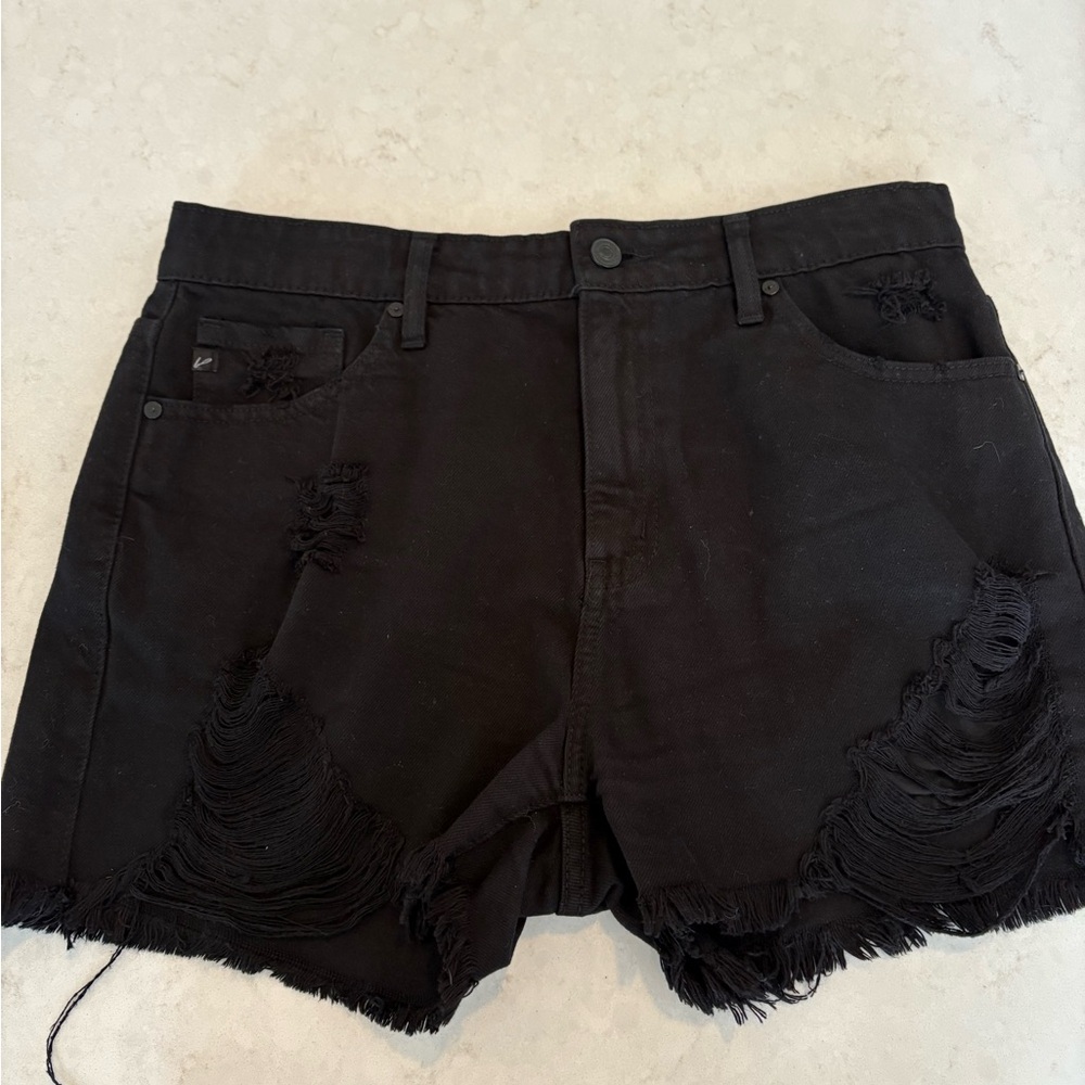 KanCan Midnight Black Frayed Jean Shorts